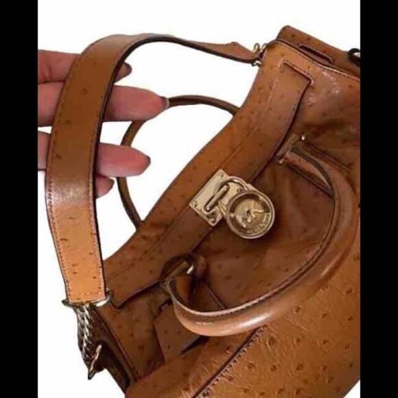 Michael Kors Hamilton Orange Ostrich Leather Satchel Tote Bag - Picture 8 of 8